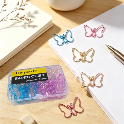 Cute Paper Clips, Butterfly Paperclips, Smooth Metal Paper Clips for File Organization or Decoration - Perfect for Home, Office, School.40 Pcs/Box, Pink, Blue, Gold, Rose Gold - style: Butterfly