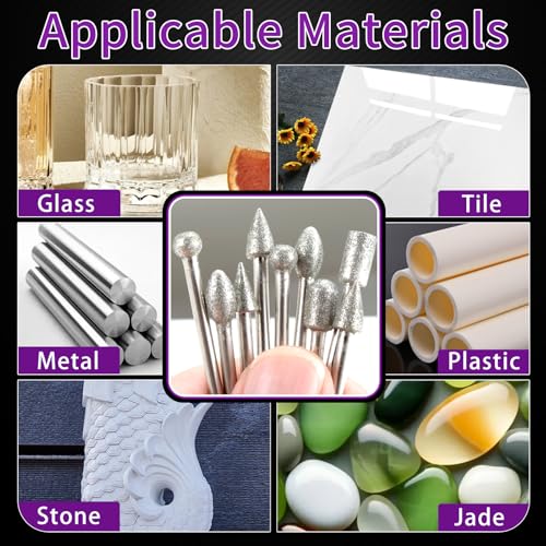 Diamond Grinding Bit Compatible with Dremel, 52Pcs Stone Carving Set Diamond Bits 1/8" (3mm) Shank Polishing Kit for Stone Glass Ceramics Carving Polishing Grinding Etching - style: Style 1