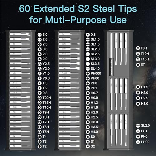 AM ARROWMAX 7.4V Mini Electric Screwdriver & Removable Angle Screw, Precision Electric Screwdriver Set, 60 in 1 Magnetic Bit, 5 Torque Setting, 5/32''Hex, Repair Tools For Phone Camera Watch (M1 PLUS) - style: M1 PLUS
