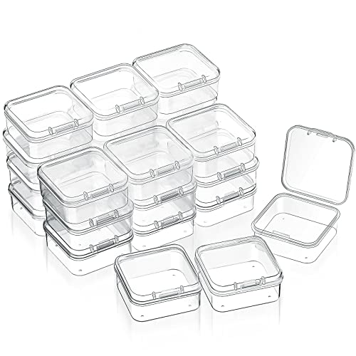 SATINIOR 24 Packs Small Clear Plastic Beads Storage Containers Box with Hinged Lid for Storage of Small Items, Crafts, Jewelry, Hardware(1.7 x 1.7 x 0.8 in) - size: 1.7 x 1.7 x 0.8 in
