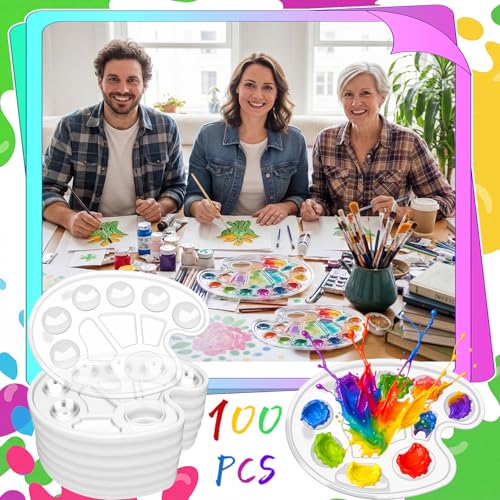 100 Pcs Large Clear Oval Paint Tray Palette Disposable Watercolor Palette Acrylic Paint Pallet Color Mixing Tray for Painting Party Oil Watercolor Craft Supplies DIY Art Painting Plastic - style: Oval