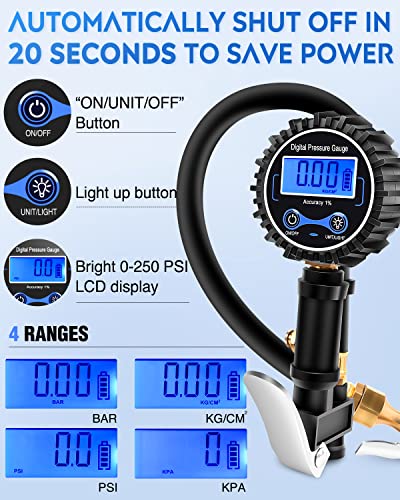 Nilight Tire Inflator with Digital Pressure Gauge 250PSI Heavy Duty - color: Tire Pressure Gauge Style 3