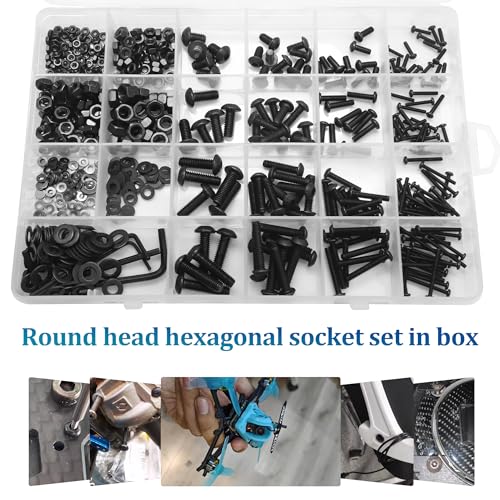 NINDEJIN 580pcs M2 M3 M4 M5 Hex Socket Cap Screws Set, 8 12 16 20mm Screw Bolts and Nuts Assortment Kit, 304 Stainless Steel Metric Hex Socket Screws and Nuts and Flat Wahser Set, Fully Machine Thread - size: 580Pcs M2-M5 8mm-20mm