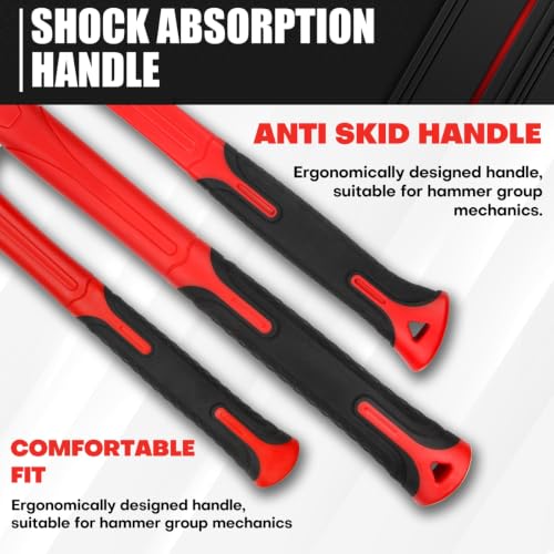 C&T 5-Piece Hammer Set, 16oz Ball Peen Hammer | 32oz Ball Peen Hammer | 32oz Rubber Mallet | 3lb Sledge Hammer | 3lb Cross Peen, Fiberglass Handle & Mallet Set - style: 5pc
