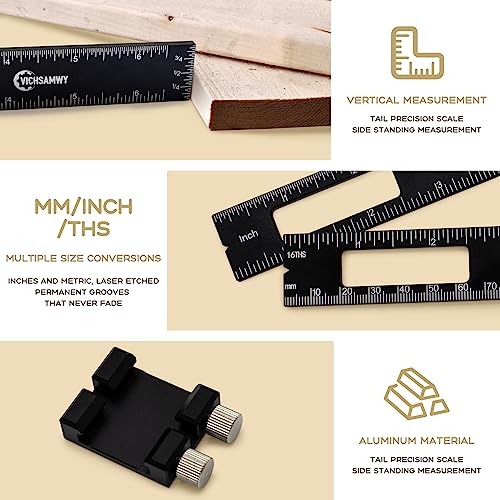 3PCS Black Metal Woodworking Ruler, Adjustable 6/8/12 Inch Precision Pocket Slide Ruler,Inch and Metric Measuring Ruler for Woodworker (Black) - color: Black