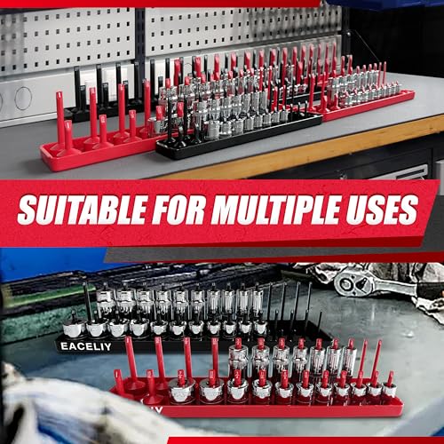 EACELIY Socket Organizer Tray Set,1/2", 1/4" and 3/8" SAE & Metric Deep & Shallow Socket Holder Kit, Deep and Shallow Socket Holders for Toolboxes(sockets not included) 丨8PCS - size: 8PCS Tools Tray