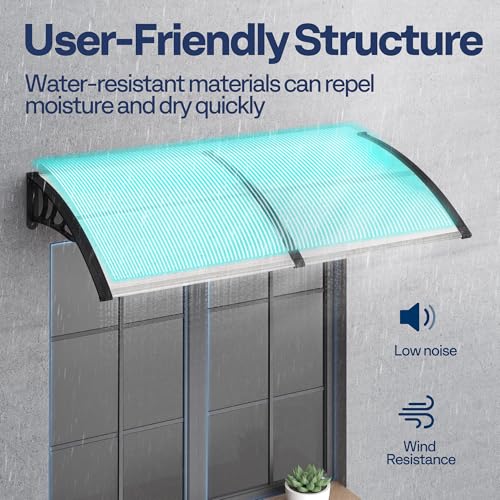 VIVOHOME Polycarbonate Window Door Awning Spliced Canopy Transparent with Black Bracket 38 Inch x 78 Inch - color: Transparent, size: 38 Inch x 78 Inch