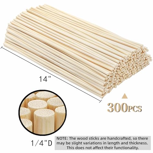 Cididu 300 Pcs Wooden Dowel Rods, 1/4 x 14 Inch Round Wooden Sticks Craft Sticks, Unfinished Natural Bamboo Sticks for Christmas Gift, Thanksgiving, Crafts Arts and DIYers - size: 14 inches x 0.25 inches
