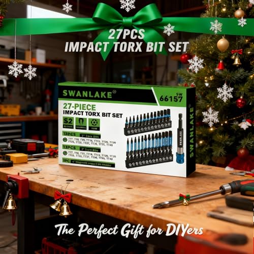 SWANLAKE Impact Torx Bit Set, 27-piece (TT7-TT40) 1''&2'' Security Tamper Proof Magnetic Screwdriver Bits, CNC Machined Tips, S2 Steel Long Torque Star Bits with 4'' Impact Bit Holder and Storage Box - style: Upgraded Version