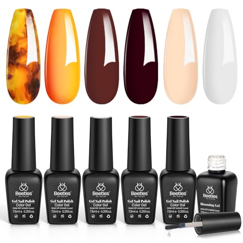 Beetles Fall Gel Polish Set with Blooming Gel, Amber Tortoise Marble Effect - color: A - Amber Brown | Amber Attraction