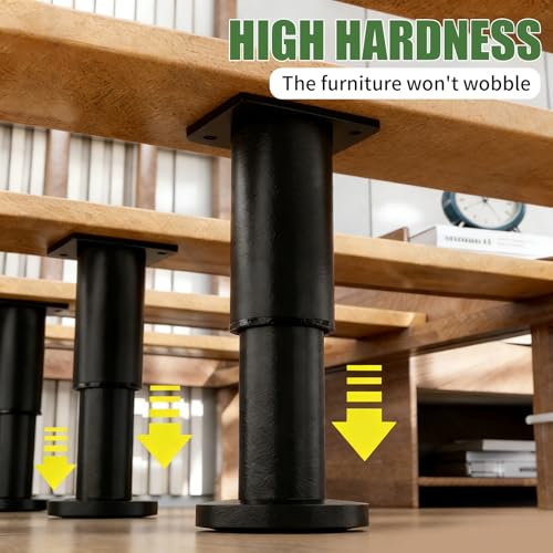 Furniture Legs Metal Adjustable 4 Pcs 3.15-4.72 inch, Adjustable Cabinet Legs for Sofa/Bed/Chair/Dresser/Table, Bed Center Slat Support Legs, Black - size: 3.15-4.72" (4pcs)