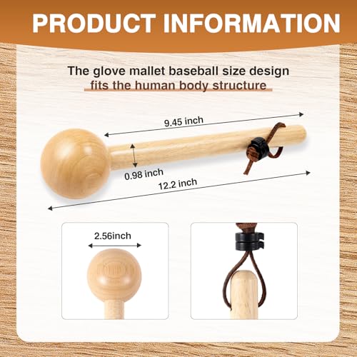Hollowfly Baseball Glove Mallet 12 Inch Baseball Softball Glove Shaping Hammer with Leather Rope- Quick Create Ball Shaped Pocket for Softball - color: Natural Wood Color