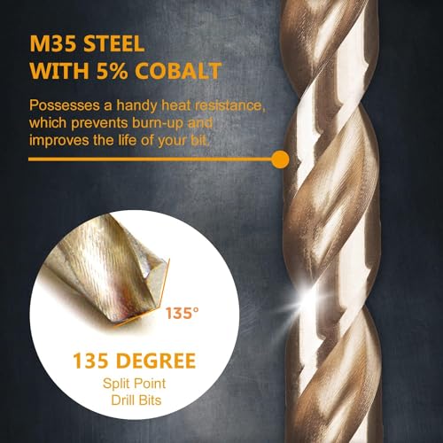POWERTEC 1/8" & 3/16" Cobalt Drill Bits - 24 Pack - M35 HSS Jobber Length Twist Bits with 135° Tip for Drilling Wood, Metal, Stainless Steel, Nickel Alloy, Cast Iron & Plastic (QDB2105) - style: 24PK 1/8" & 3/16" Cobalt Drill Bits (M35 135°)