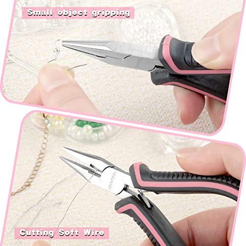 Long Nose Pliers with Serrated Jaw Small Pliers for Jewelry Making 5 Inches for Electronics, Jewelry Making, Wire Cutters for Crafts Working in Tight Areas, Pink Tool for Women - style: Long Nose Pliers