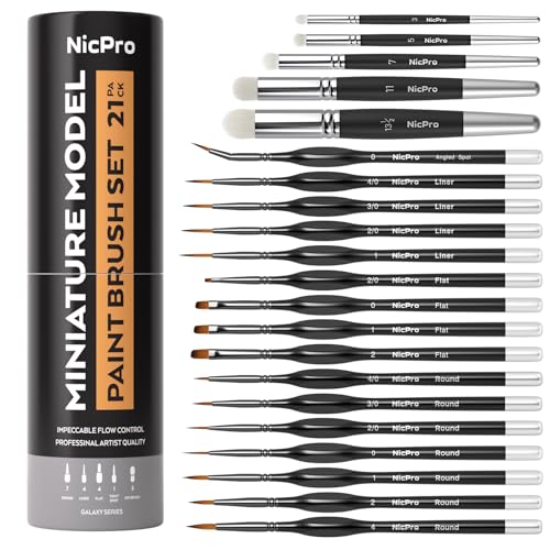 Nicpro Miniature Paint Brushes Drybrush - 21PCS Model Paint Brush Set - size: 21 PCS