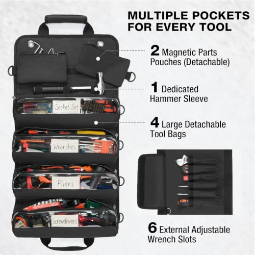 HISEA Roll Up Tool Bag Organizer, 27"*14" Portable Heavy Duty Tool Roll Bag - color: Black