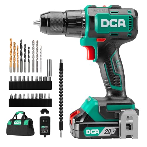 DCA 20V Brushless Hammer Drill Cordless, 492 in-lb Torque Impact Drill, 1/2" All-Metal Keyless Chuck,18+1+1, (0-450/0-1800RPM), 27000 IPM, Compact Design with 2.0Ah Battery & Charger,ADJZ2055i - style: 492 In-lb hammer drill