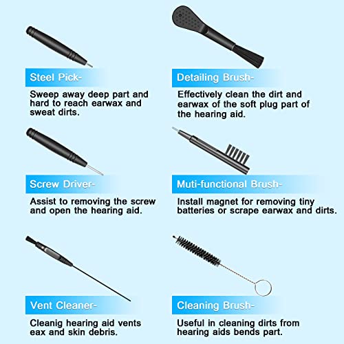 Hearing Aid Cleaning Kit, Hearing aid Cleaning Tools, Hearing Aid Brushes for Cleaning, Hearing Aid Amplifier Cleaner Kit, Hearing Aid Accessories with case, Gifts for Relatives and Friends (8 Pcs)
