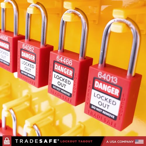 TRADESAFE Lockout Tagout Station with 20 Keyed Different Loto Locks, 6 Lockout Hasps, 60 Lock Out Tags, Lock Out Tag Out Kit Station, Lock Out Kit Cabinet 22-1/2 x 18 x 3 inches - style: Stocked | Keyed Different