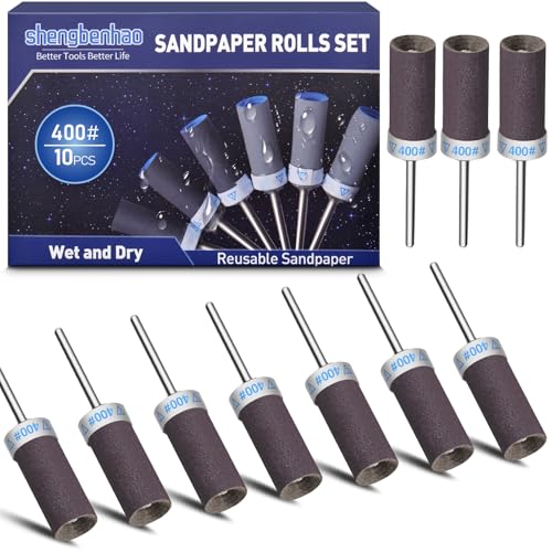 10Pcs 400 Grit Sanding Drums Sandpaper Sticks Set for Dremel Rotary Tool with 1/8" Shank, Sanding Bits Kit Rotary Tool Accessories for Metal Rust Removal/Jade Polishing/Stone Grinding (400 Grit) - style: 400 Grit