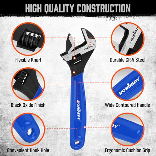 HORUSDY 3-Piece Adjustable Wrench Set (6/8/10 in), Wide Jaw Black Oxide Finish, Cr-V Steel, Metric & SAE Scales, Adjustable Spanner Set for Home Garage Workshop - style: 3PC Wide Jaw Set (6" 8" 10")
