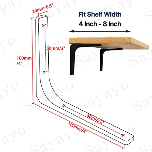 SAYAYO Wall Shelf Bracket Black, 4 Inch Heavy Duty L Bracket for Wood - color: Black, size: 4 x 4 Inch (4 PCS)
