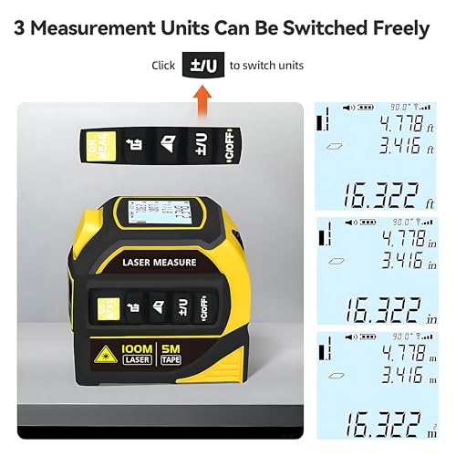 4-in-1 Digital Tape Measure with Laser, 16FT Measuring Tape, 328FT Laser