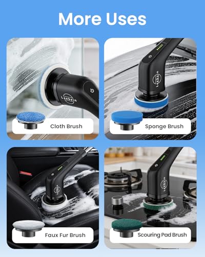 Leebein Electric Spin Scrubber, Cordless Bathroom Cleaning Brush with 8 Replaceable Brush Heads, 54 Inch Long Handle and Dual Speed Control Power Scrubber for Bathtub Floor Cleaning