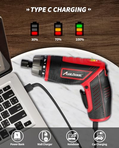 AVID POWER 4V Electric Cordless Screwdriver Set 5.65Nm 11 Bits - RED - color: 3-drak Red