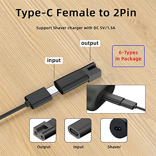 6pcs/Set USB-C Female to 2Pin DC 5V Power Charge Adater for Electric Hair Clipper Beard Trimmers Shavers Beauty Instruments - style: 1.8mm+2.35mm