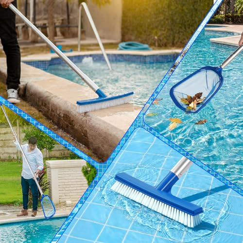 Potchen 3 Pcs Pool Cleaning Kit with Hand Skimmer Net, 10" Brush - style: 10" Brush