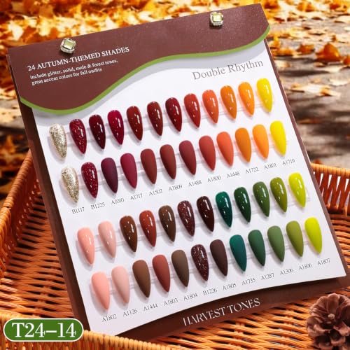 Double Rhythm 28Pcs 0.5Oz Glitter Gel Nail Polish Set Same Color Same Bottle Gel Polish Kit Nail Art Manicure Salon DIY at Home for Women (Dark Green Burgundy Orange Brown -T24-14) - color: Harvest Tones