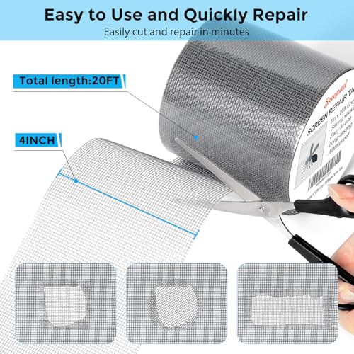 Secopad 3" x 240" (20FT) Screen Repair Tape, Screen Repair Kit, Grey - color: Gray, size: 3IN x 20FT