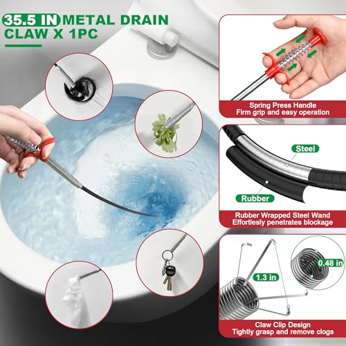 EastLink Drain Snake Tool Set 18Pcs, Drain Clog Remover & Cleaner Brush Kit