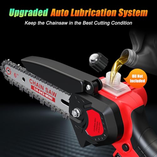 6 Inch Mini Chainsaw Cordless, 24V Battery Powered Chain Saw - color: Red