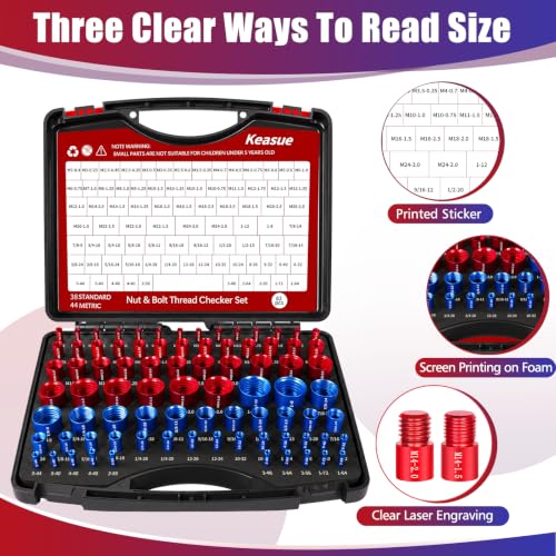 82Pcs Thread Checker, Nut and Bolt Thread Checker, 38 Inch & 44 Metric Box Set Thread Gauge, Thread Checker Standard and Metric Suitable for Size Checker of Bolts or Nuts in Narrow Areas - size: 82 Gauges - 38 Inch & 44 Metric