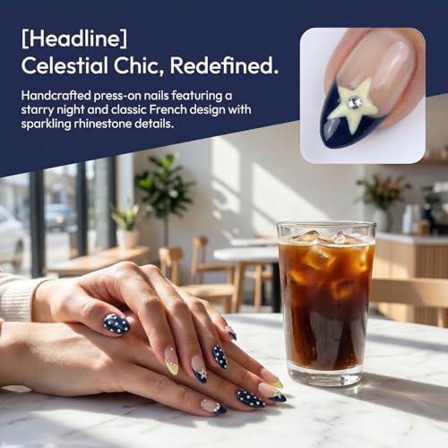 Short Almond Press On Nails Blue Yellow with Y2K Star Polka Dot - color: Style23