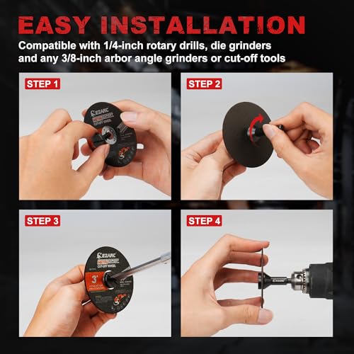 EZARC 25 Pack 3" Cut Off Wheels with 1/4" Mandrel, 3/8" Arbor Metal Cutting - size: 25PCS 3” x 1/16” x 3/8”& Mandrel