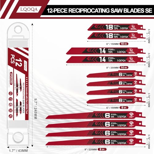 12-Piece Bi-Metal Reciprocating Saw Blade Set，Premium 6 & 8 & 9 Inch Wood & Metal Cutting Saw Blades withstorage Box，Long-Lasting Pruning Blades - size: 12-piece set