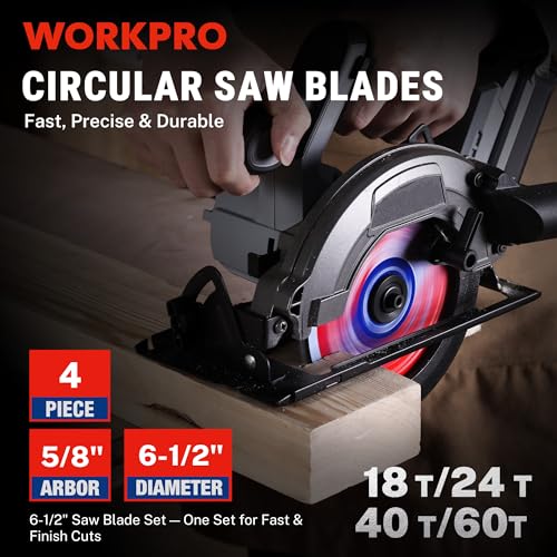 WORKPRO 6-1/2" Circular Saw Blades, 18T/24T/40T/60T Wood Cutting Set