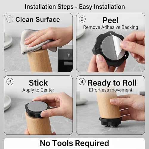 Self Adhesive Caster Wheels: 360 Rotation Furniture Rollers (8, Black)