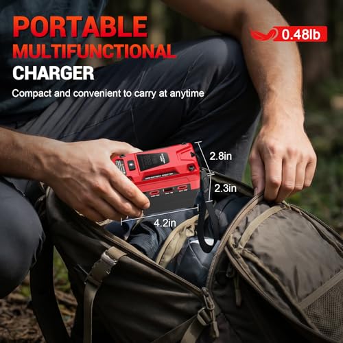 140W Battery Bidirectional Charger Compatible with Milwaukee 18V Battery | Dual USB-C 140W Output, Single USB-A 18W Output, Maximum Output of 280W, 700LM LED Work Light & LED Display (No Battery) - color: Red
