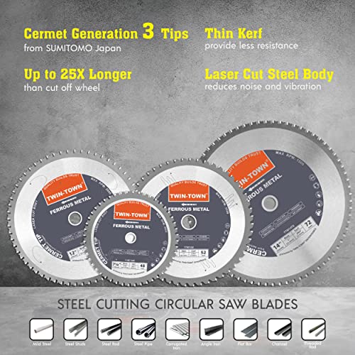 TWIN-TOWN 14-Inch 72 Teeth Dry Cut Steel and Ferrous Metal Cermet Saw Blade with 1-Inch Arbor - size: 14" 72T medium steel