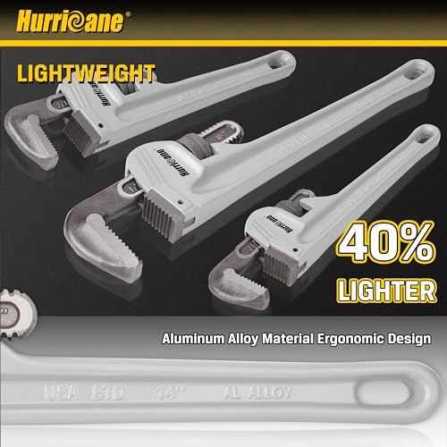HURRICANE 3-Piece Aluminum Pipe Wrench Set (10", 14", 18"). Lightweight & Reliable Plumbing Wrench Kit for Home Maintenance and DIY Projects - size: 10/14/18 Inch
