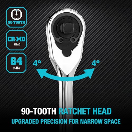 DURATECH Extra Long Handle 1/4-Inch Drive Ratchet, 90-Tooth Ratchet Wrench - size: 1/4" with 8" handle