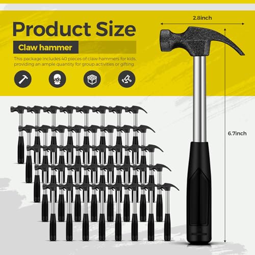 Lasnten 40 Pcs Small Claw Hammers Bulk for Kids, Mini Rubber Handle