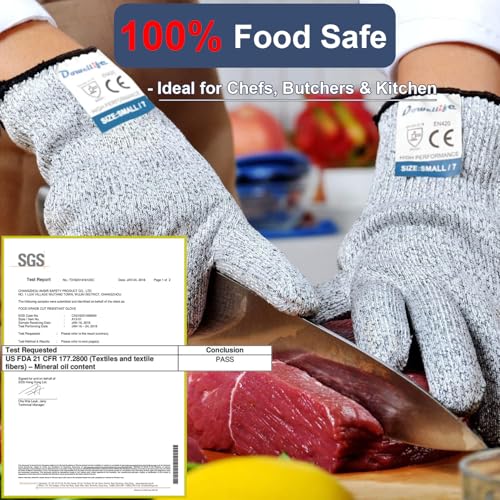 Dowellife Cut Resistant Gloves Food Grade Level 5 Protection, Safety Kitchen Cuts Gloves for Oyster Shucking, Fish Fillet Processing, Mandolin Slicing, Meat Cutting and Wood Carving. (Medium-2 Pairs) - size: Medium (Pack of 2), style: Original