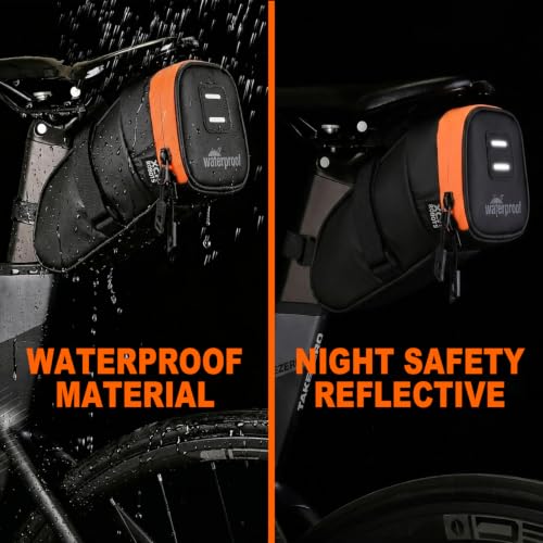 Bicycle Saddle Repair Bag with Tire Patch and Inflate Pump - Portable Travel Emergency Tool Kit, Bike Accessories for Adult Bikes with IPX4 Waterproof