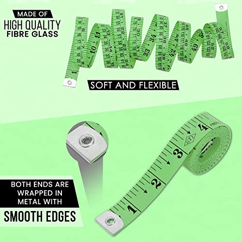 Flexible Tape Measure Pack of 2, Accurate Dual Scale Standard & Metric Measurements Tape,Soft Measuring Tape for Body, Weight Loss Sewing Tailor Craft Ruler 150cm/60 inch - color: Green / 2 Pack