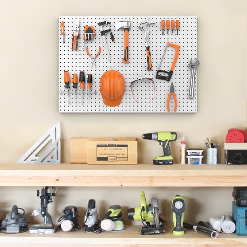 Pegboard Smith Metal Pegboard Panels 12" x 24", 3 Pack Grey Wall Mounted Tool Organizer Boards, Heavy Duty Tool Storage Peg Board for Garage, Workbench, Office, Fits 1/4" Peg Hooks - style: 3 Pack Grey Panels